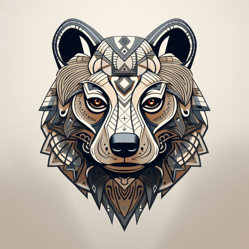 Tattoo design of a bear in tribal style, geometric, chrome