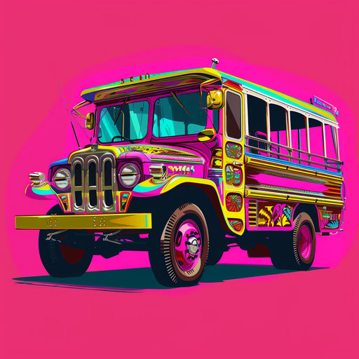 Jeepney clipart on bright magenta background