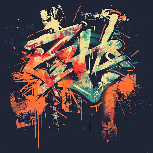 Printed street-style logo with graffiti elements and urban colors