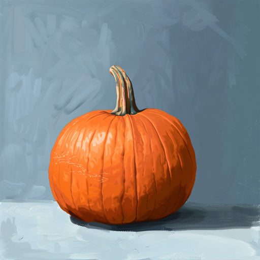 Photo realistic pumpkin clipart with flat blue background, soft focus and light texture