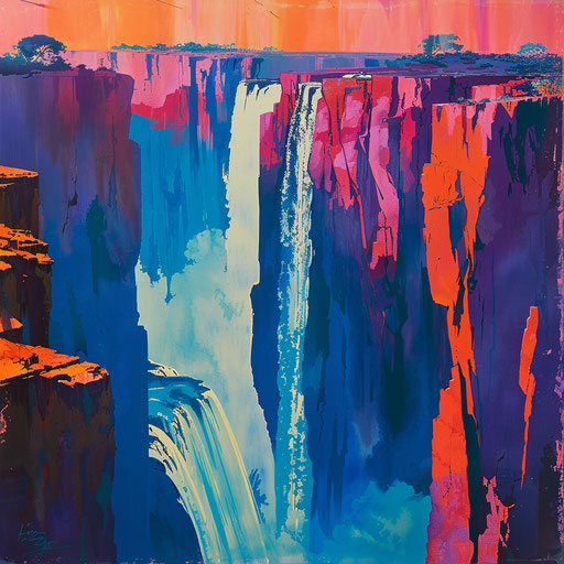 Victoria Falls with abstract rock formations and bold colors