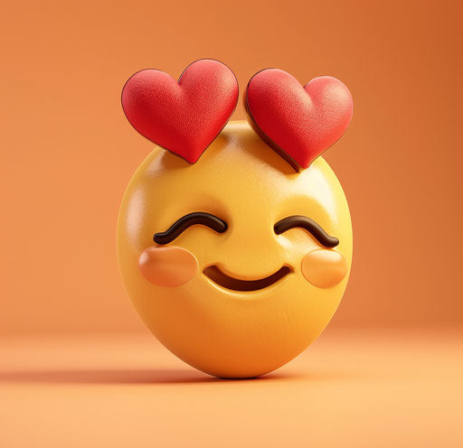 Love heart emoji face, relatable personality style, captivating, caffenol developing, cottagepunk, feminine sensibilities