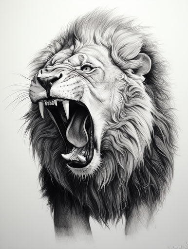 Roaring lion in black and white, tattoo inspired style