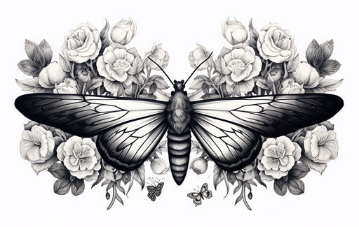 Black and white design of death moth tattoo