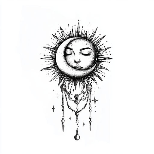 Minimalist sun and moon tattoo on forearm