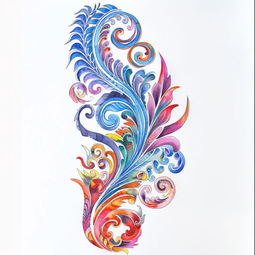 Watercolor tattoo sketch of a Kalinga pattern with flowing colors and a translucent effect