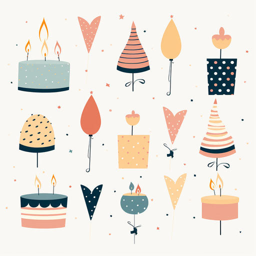 Birthday clipart in Minimalist style, on white background