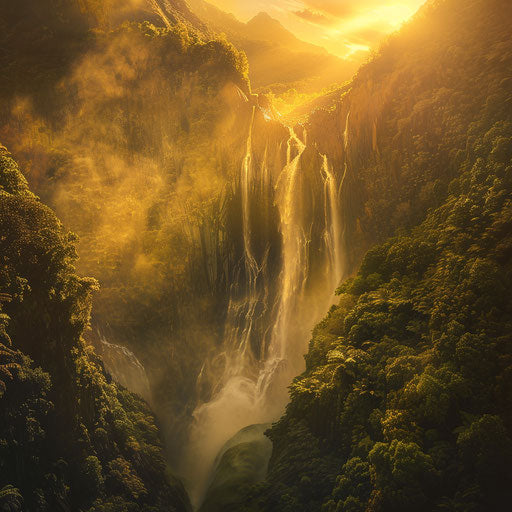 Ruby Falls with epic mist and golden hour light