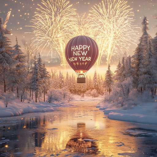 New Year celebration over icy lake