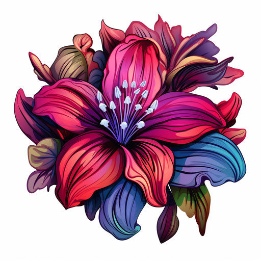Cartoon flower in chiaroscuro art style on white background