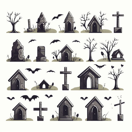 Graveyard clipart in Minimalist style, on white background