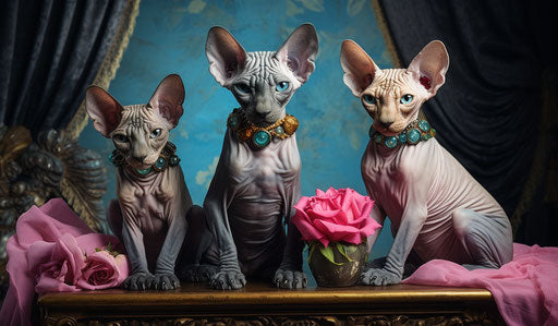 Sphynx cats care in dark bronze and silver style