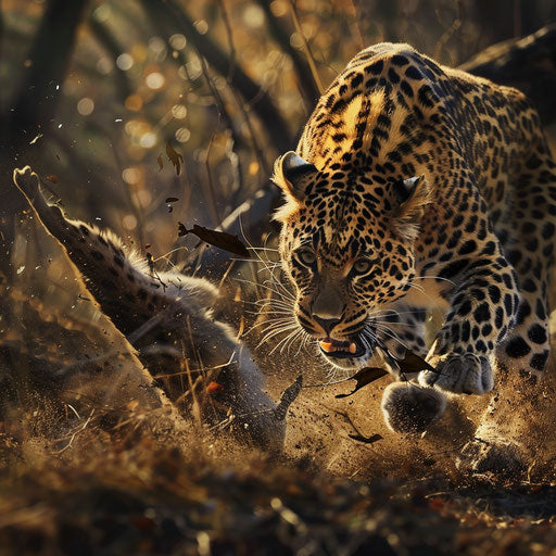 Amur leopard's dynamic hunt