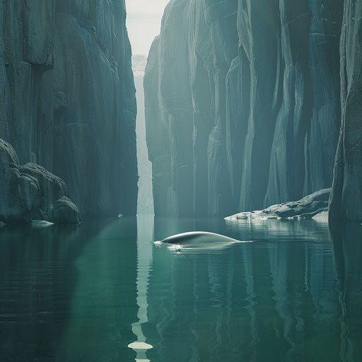Solitary beluga whale in serene fjord