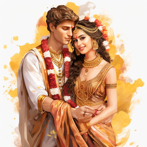 Hindu wedding clipart png in the style of oil painting on white background