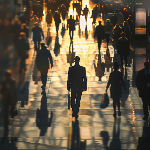 Businessman in the hustle of a trade show floor