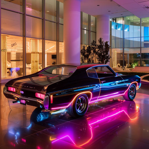 Retro-futuristic 1977 Chevelle with LED lighting and digital displays