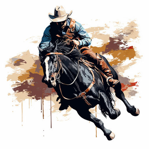 Rodeo clipart in the style of Chiaroscuro Art, on white background