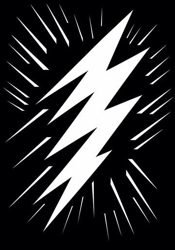 Black and white lightning bolt, crisp outline style