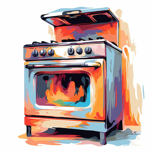 Impressionistic art of a stove on white background