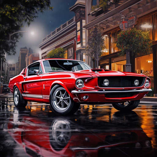 Bright red classic Shelby GT Ford Mustang