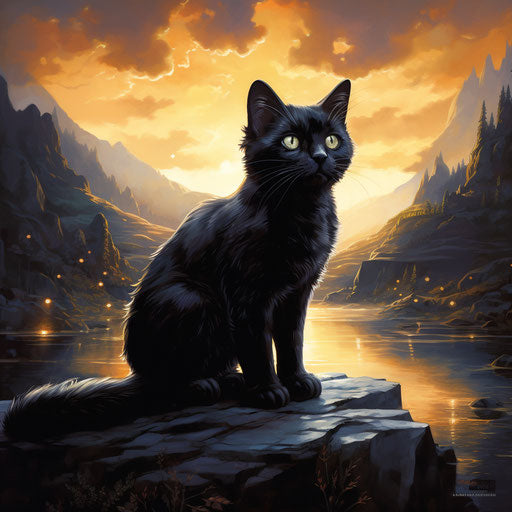 The black cat in the style of dark fantasy creatures