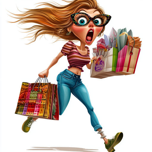 Humorous caricature of a shopping clipart with human characteristics