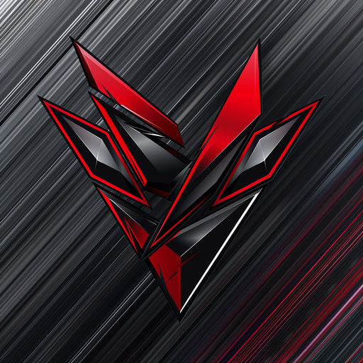 Sporty logo for YouTuber with sharp angles and vibrant red and black colors, on a metallic background