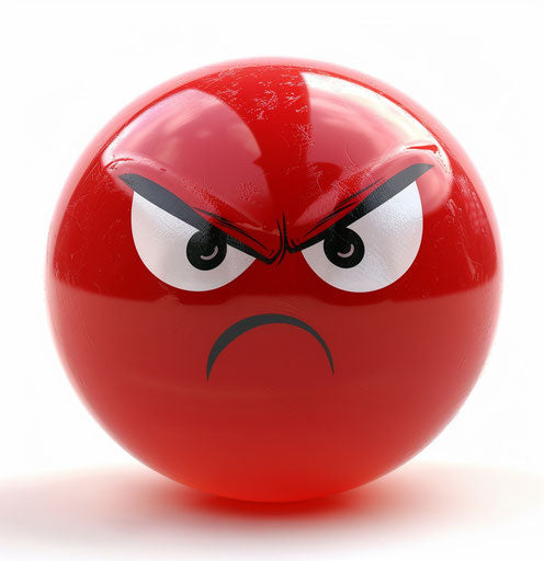 Red angry ball with red angry face on white background