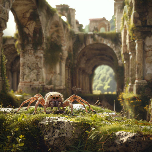 Adorable spider exploring ancient ruins