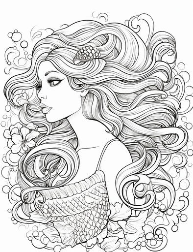 Free mermaid coloring pages, seapunk style, aquamarine beige