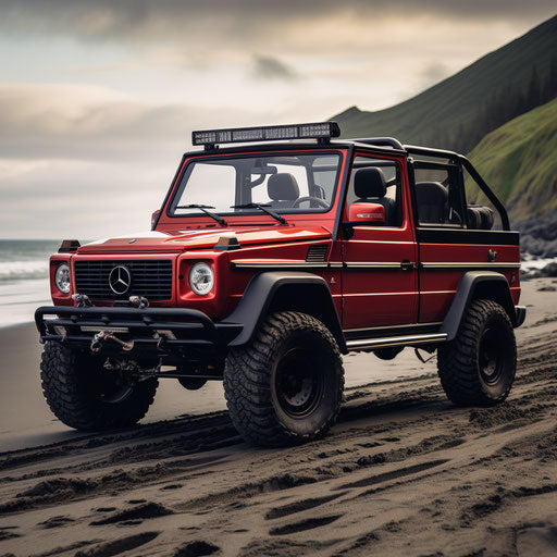 Classic convertible Mercedes Benz G Wagon with the top down