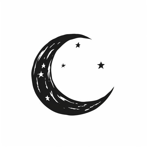 Crescent moon in Minimalist style, on white background