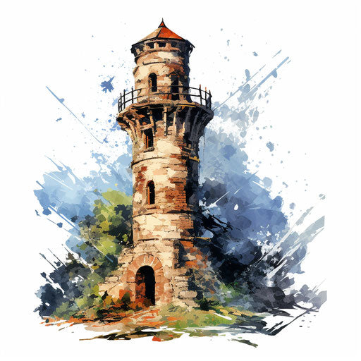 Tower clipart in the style of Oil painting, on a white background