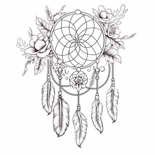 Black and white coloring book with dream catcher