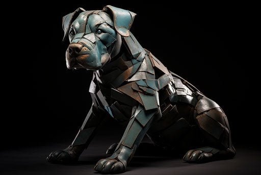 The pit terrier, dark azure and brown style, rotcore, dark silver and light green, ilford delta, trans-avant-garde, rounded, surprisingly absurd 34:23