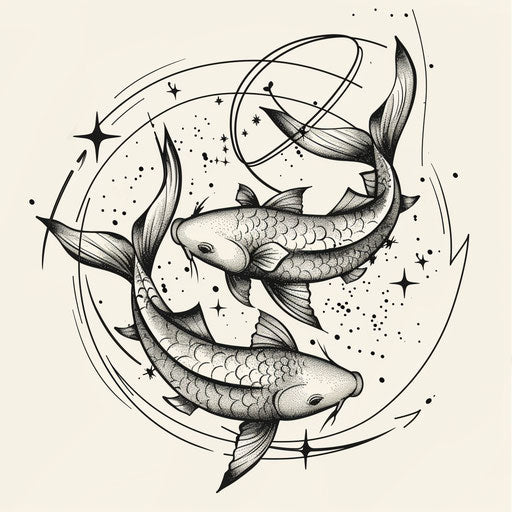 Bold sketch of Pisces constellation with black ink