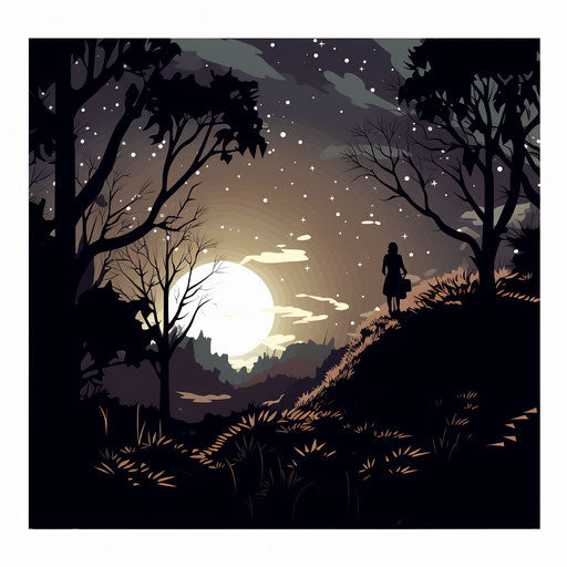 Night clipart in the style of Chiaroscuro Art, on white background