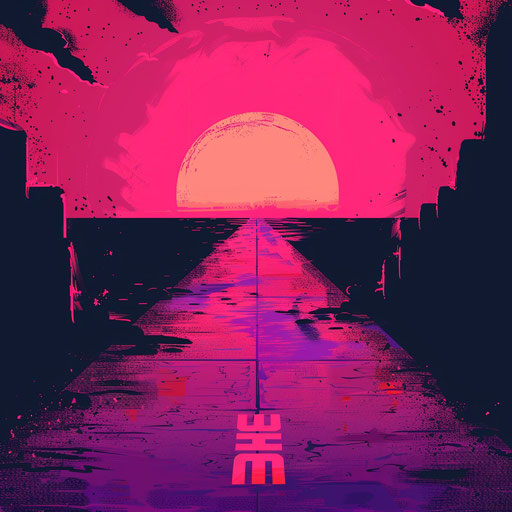 The end clipart with a flat random background and vibrant tones