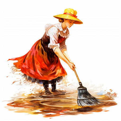 Cleaning clipart in the style of Oil painting, on a white background