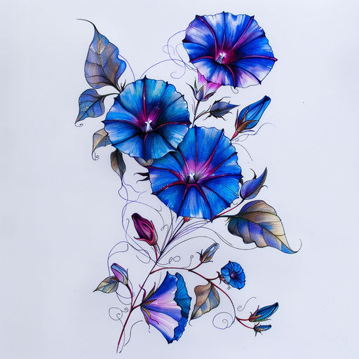 Flat and vibrant tattoo sketch of morning glory flowers