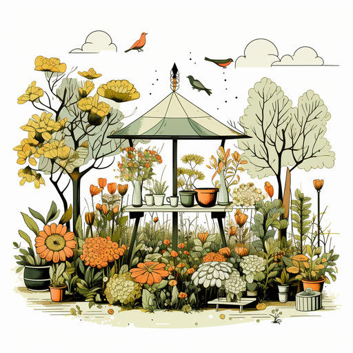 Minimalist garden background on white background