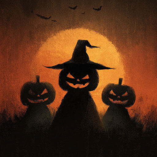 Trio of Halloween Pumpkins in a Spooky Atmosphere