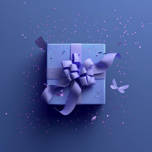 Realistic present with subtle blur on flat indigo background