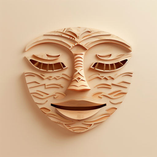 Cartoon face in photorealistic quality on flat beige background