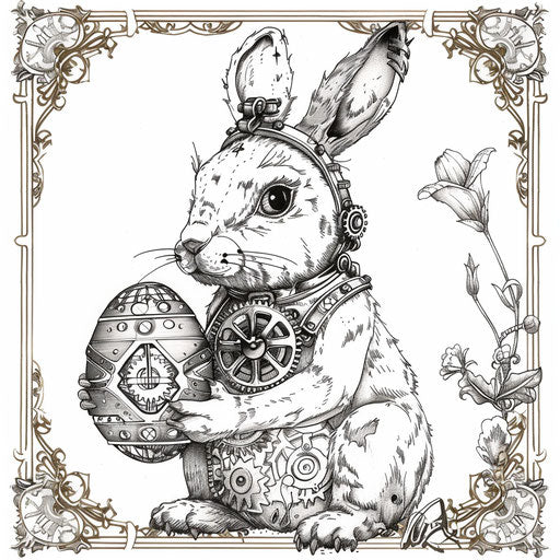 Steampunk Easter bunny with gears and cogs