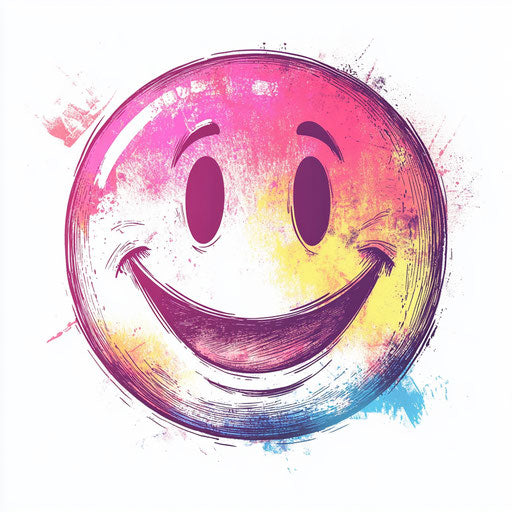 Flat tattoo sketch smiley tattoo with warm to cool gradient colors on pure white background