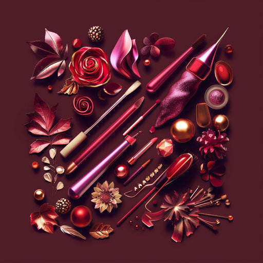 Realistic arts and crafts on rich burgundy background