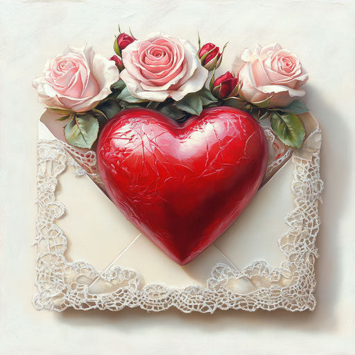 Valentine's Day, lace envelope with roses and heart