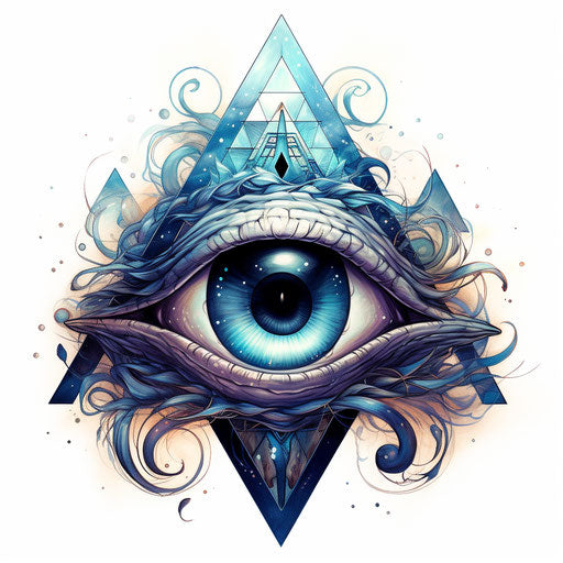 Wavy triangle with mystical symbol, watercolor style, shiny